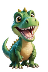 Fototapeta premium A smiling green and cream dinosaur on a white background.