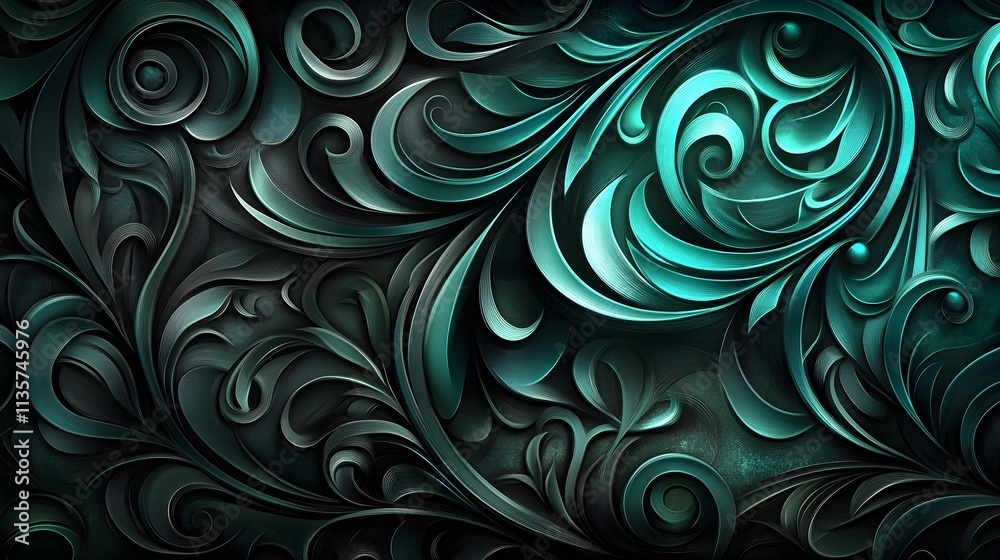 Poster elegant swirl patterns digital art abstract design dark background close-up view decorative concepts