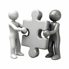 Monochrome Team Silhouettes Solving Puzzle Isolated on White Background Symbolizing Unity and Team Cohesion