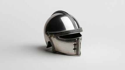 Obraz premium A medieval knights helmet with polished steel, isolated on white