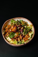 Salad with baked potatoes and vegetables