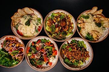 Photo of food, composition of several cold dishes, salads