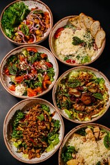 Photo of food, composition of several cold dishes, salads