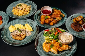 Food photography, composition of several hot
dishes