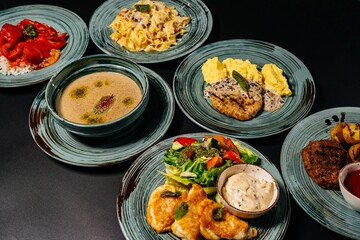 Food photography, composition of several hot
dishes
