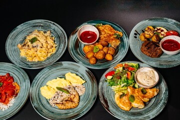 Food photography, composition of several hot
dishes