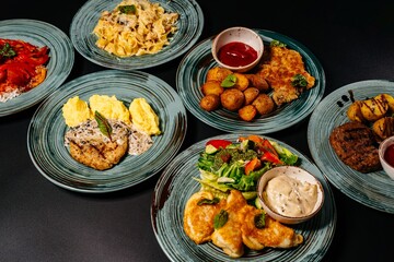 Food photography, multi-course composition