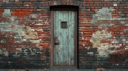Weathered Brick Wall with Old Wooden Door
