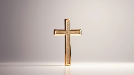 A golden cross with delicate engravings, standing upright.