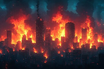 Fototapeta premium A City Engulfed in Flames, a Dramatic Disaster Scene