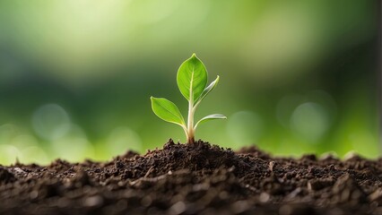 A macro photograph that emphasizes the plant's fine details against a gentle, blurred background shows a fresh sprout rising from fertile soil, signifying growth and potential. View Less