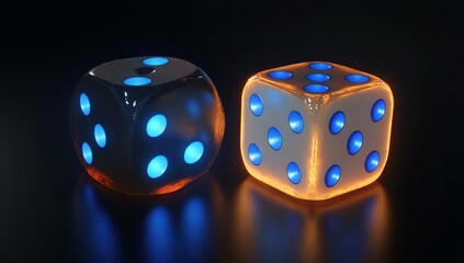 Glowing Dice Game, Neon Cubes, Abstract 3D Render