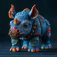 Obraz premium Vibrant and Artistic Toy Rhinoceros Figurine Isolated on a Smooth Plain Background, Perfect for Creative Projects and Decorative Purposes