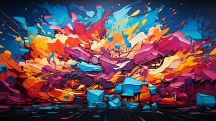 Fototapeta premium A colorful explosion of paint splatters on a wall