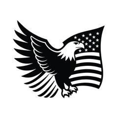 Eagle Head with American Flag Silhouette - Black Bird Vector Art Illustration
