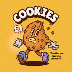 Cookies Trendy Retro Cartoon Vector Hand Drawn