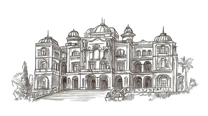 Hand Drawn Pen Sketch of a Palace