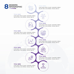 Infographic process design with icons and 8 options or steps.
