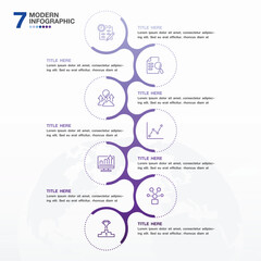 Infographic process design with icons and 7 options or steps.