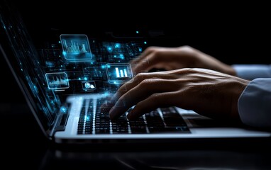 Hand of a businessman or lawyer typing on a laptop, showing legal services icons on the screen for online legal advice in labor law and business company legal consultations