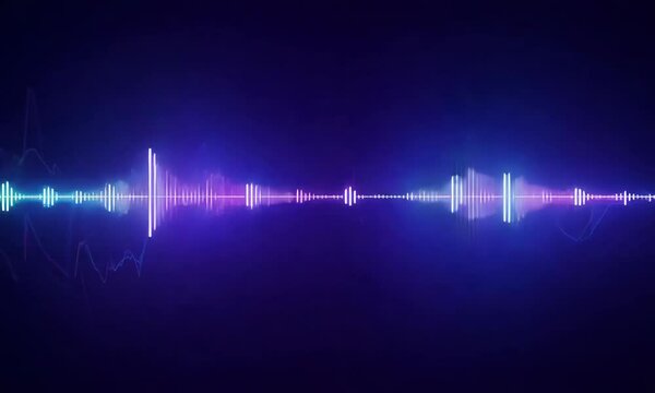 Abstract colorful audio or sound wave background illustration. Music frequency curve line, digital radio signal spectrum, voice equalizer effect, volume waveform element