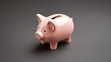 A pink piggy bank with a coin slot on its back.