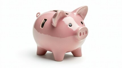 Obraz premium A pink piggy bank with a coin slot on its back.