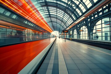 Motion blur of high speed train moving in tunnel with motion blur.