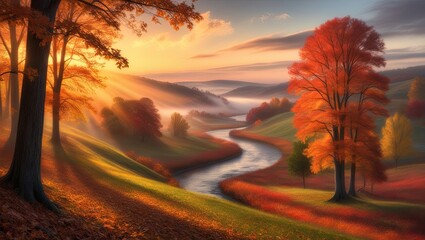 Obraz premium stunning autumnal scenery sunset.ai generative