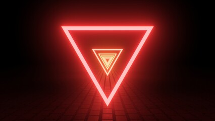 Fototapeta premium Tunnel Of Endless Glowing Bright Red Neon Inverted Demonic Triangles - Abstract Background Texture