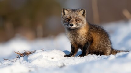 Fototapeta premium An arctic fox sitting on snow with its fur blending into the background.