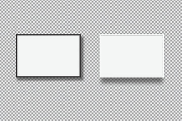 Realistic blank plastic or wood frame photo mockup. Empty rectangular picture frame template isolated on transparent background. Vector mockup for picture, painting, poster, photographs or art gallery