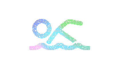 Icon swimmer is made up of LED square shapes. There are bright diodes and there are black dead diodes