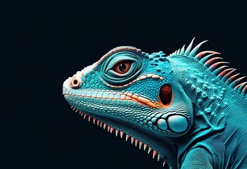 Fototapeta premium Vibrant Turquoise Lizard, Reptile Profile, Detailed Scales, Vivid Colors, Exotic Creature