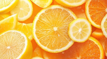 Closeup of vibrant citrus fruit slices lemons and oranges