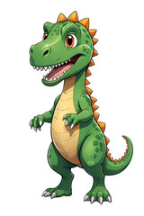 Fototapeta premium A smiling green-brown dinosaur in a white scene.