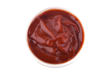 Bowl of ketchup or tomato sauce isolated on white background