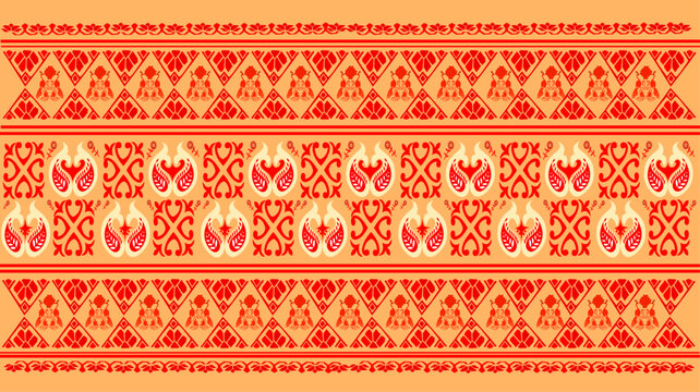 tribal pattern ( Assamese pattern ) of northeast India which is used for textile design in Assam Gamosa , muga silk or other traditional dress. similar to Ukrainian pattern or Russian pattern.