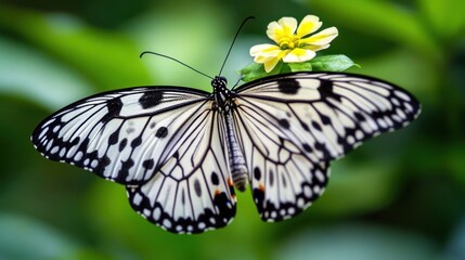Naklejka premium Elegant Black And White Butterfly On Yellow Flower