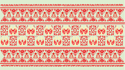 tribal pattern ( Assamese pattern ) of northeast India which is used for textile design in Assam Gamosa , muga silk or other traditional dress. similar to Ukrainian pattern or Russian pattern.