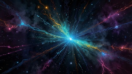 Naklejka premium Arcane abstract background with glowing mystical runes and a blend of deep purple and golden hues