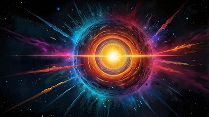 Obraz premium Dynamic antimatter design with contrasting dark voids and glowing bursts of vibrant energy