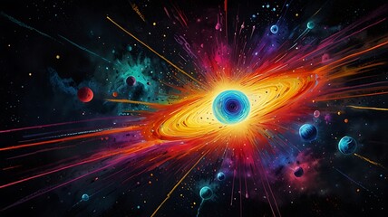 Obraz premium Dynamic antimatter design with contrasting dark voids and glowing bursts of vibrant energy