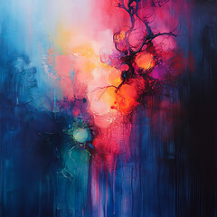 Abstract Painting Exploring the Concept of Health through Cinematic Colors and Textures, Invoking Emotions and Reflections on Wellbeing