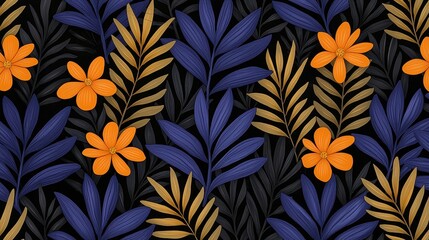 Elegant Tropical Floral Pattern Dark Background