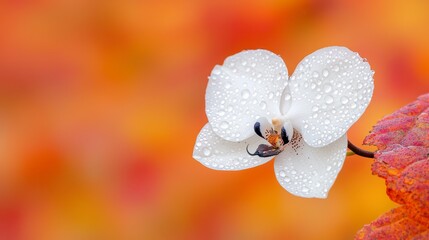 Dew-Kissed Orchid Against Autumnal Blur