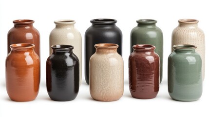Collection of Ten Ceramic Vases in Various Colors and Textures