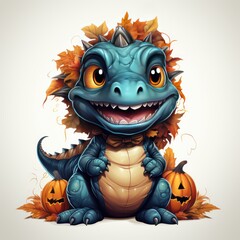 Obraz premium Halloween themed 3D dinosaur cartoon By Generated AI