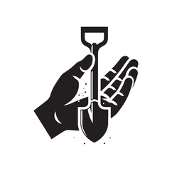 hand holding a shovel silhouette vector illustration
