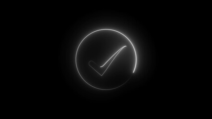 Multi-colored multi-layered line check mark icon with glowing light effect on a blue background. sign and symbol. Front view. 3D render illustration.